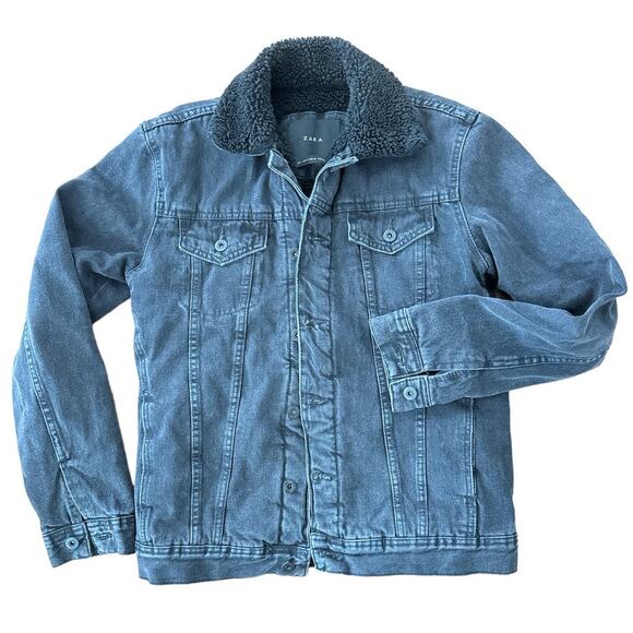 Zara Black denim jacket sherpa lined size small - Picture 6 of 14